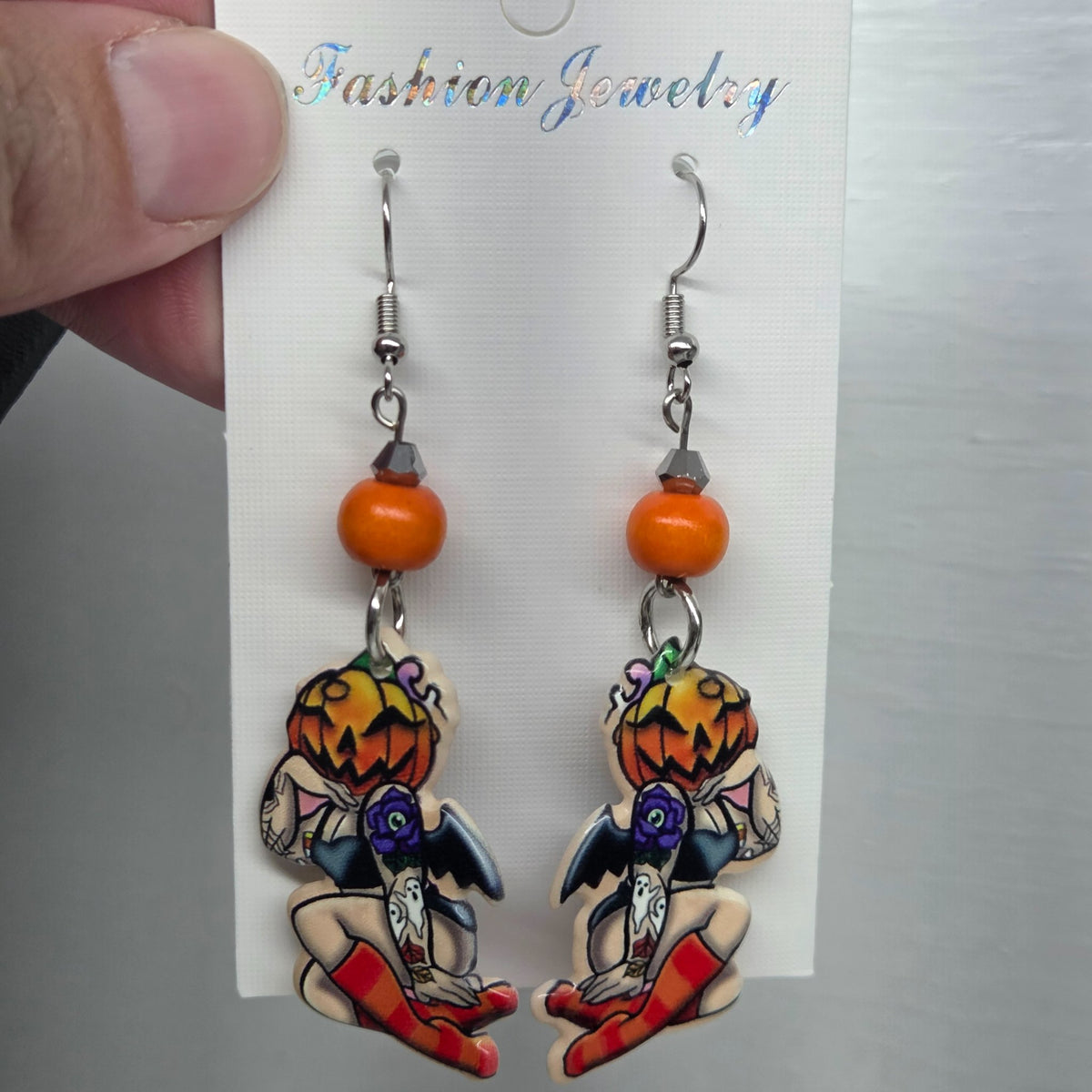 Second view of the Pumpkin Vixen seasonal earrings from The Velvet Viper
