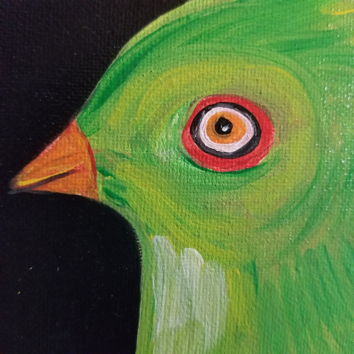 Final view of the red eyed green bird original by Michele The Painter