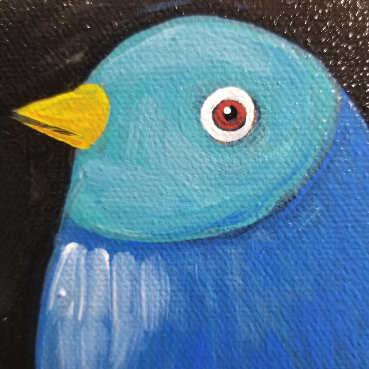 Final view of the two tone blue bird painting from Michele The Painter