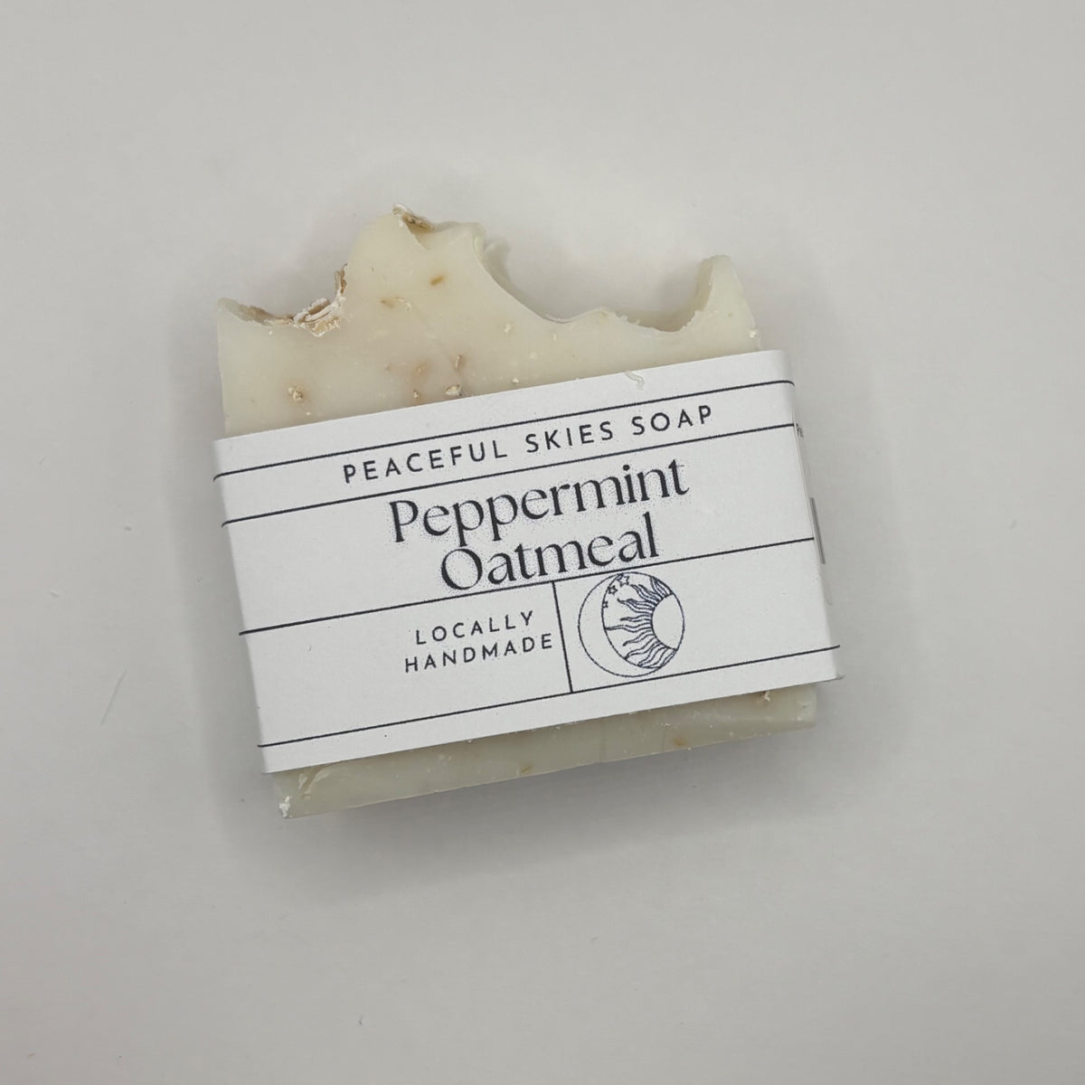 Peppermint oatmeal soap bar blended with oats and peppermint oil by Peaceful Skies