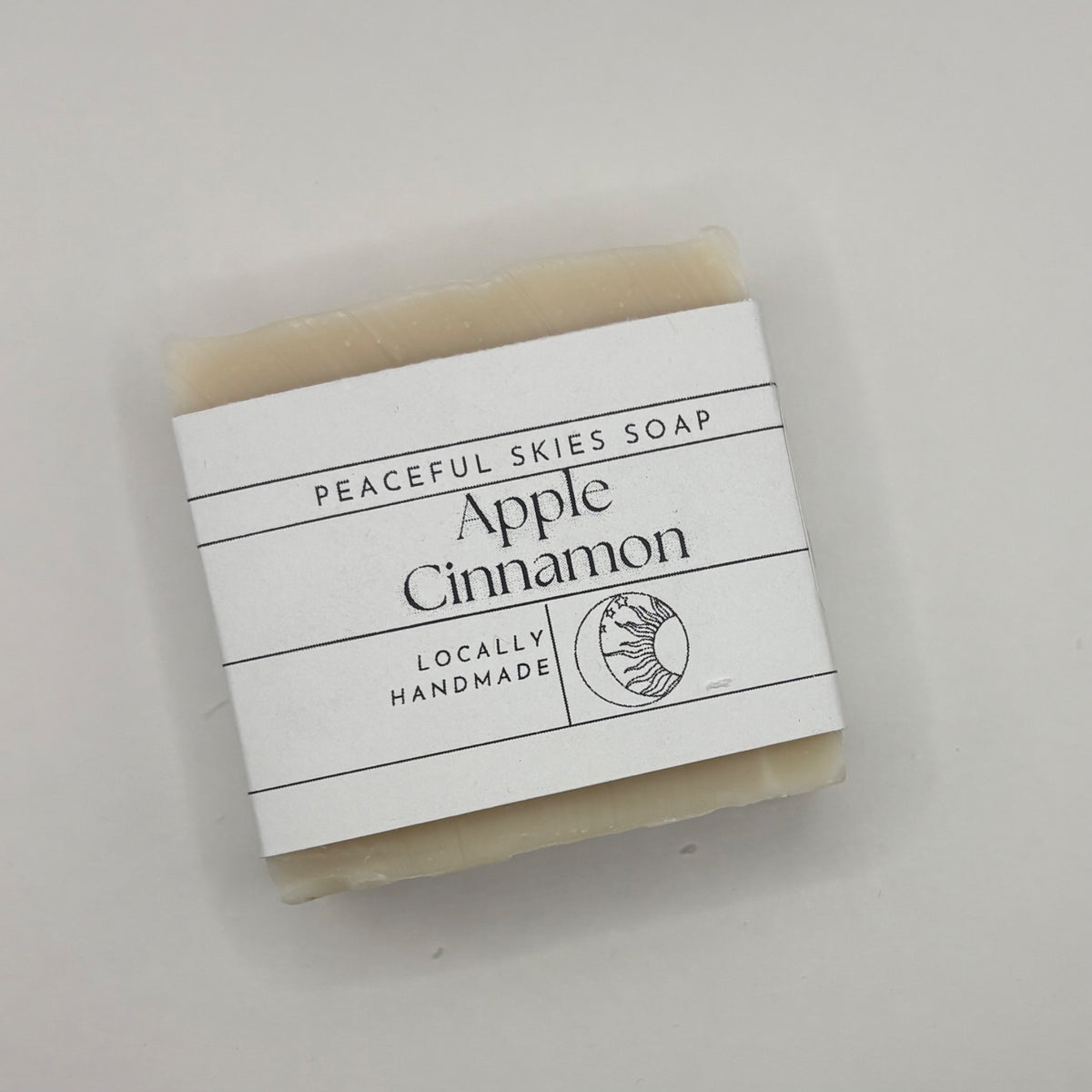 Palm-sized apple cinnamon soap bar handcrafted in Pennsylvania by Peaceful Skies