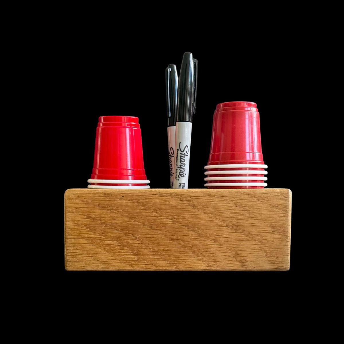 Third view of the 2 ounce shot cup holder with marker slots by Sawdust Heaven