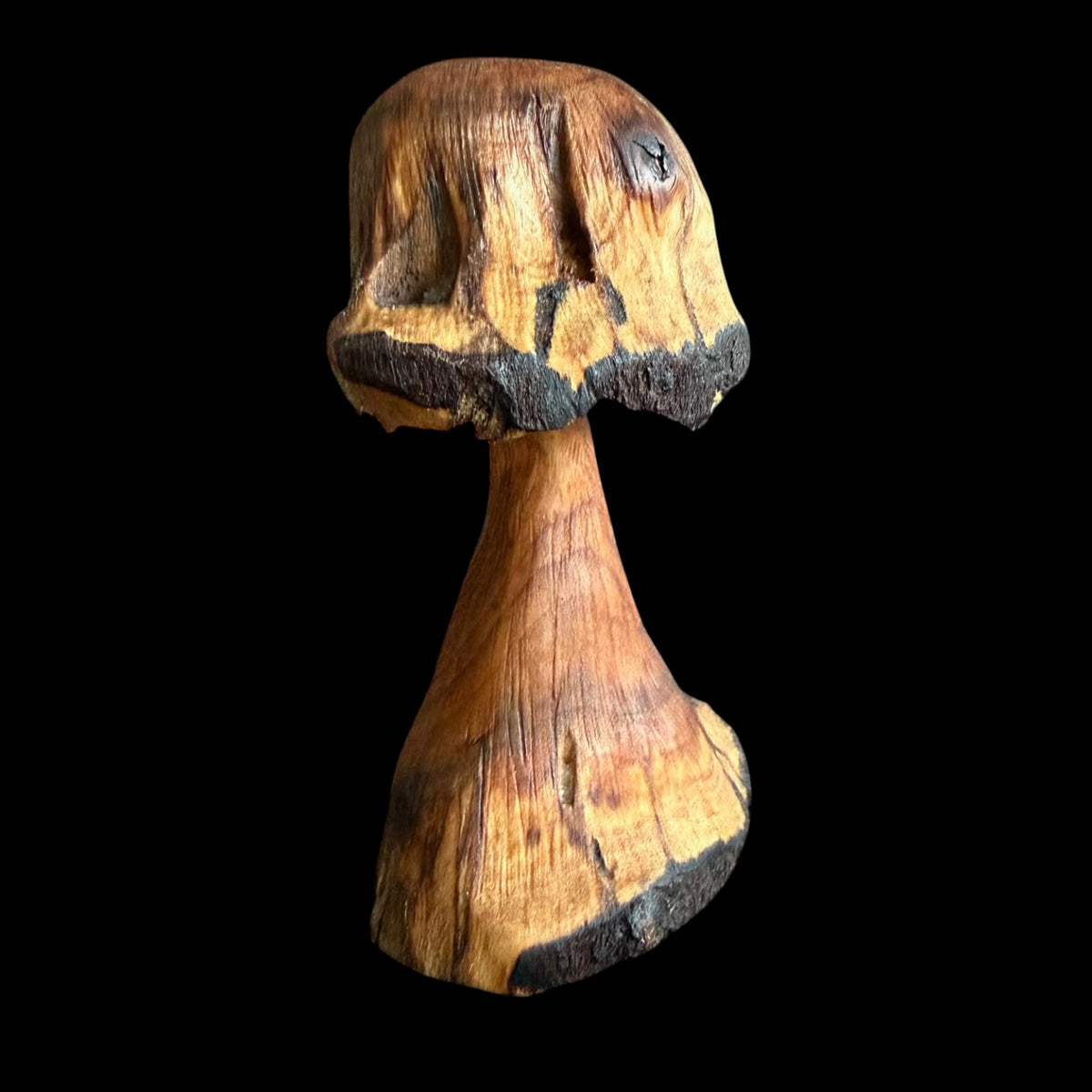 Second view of Grumpy, the carved applewood mushroom from Sawdust Heaven