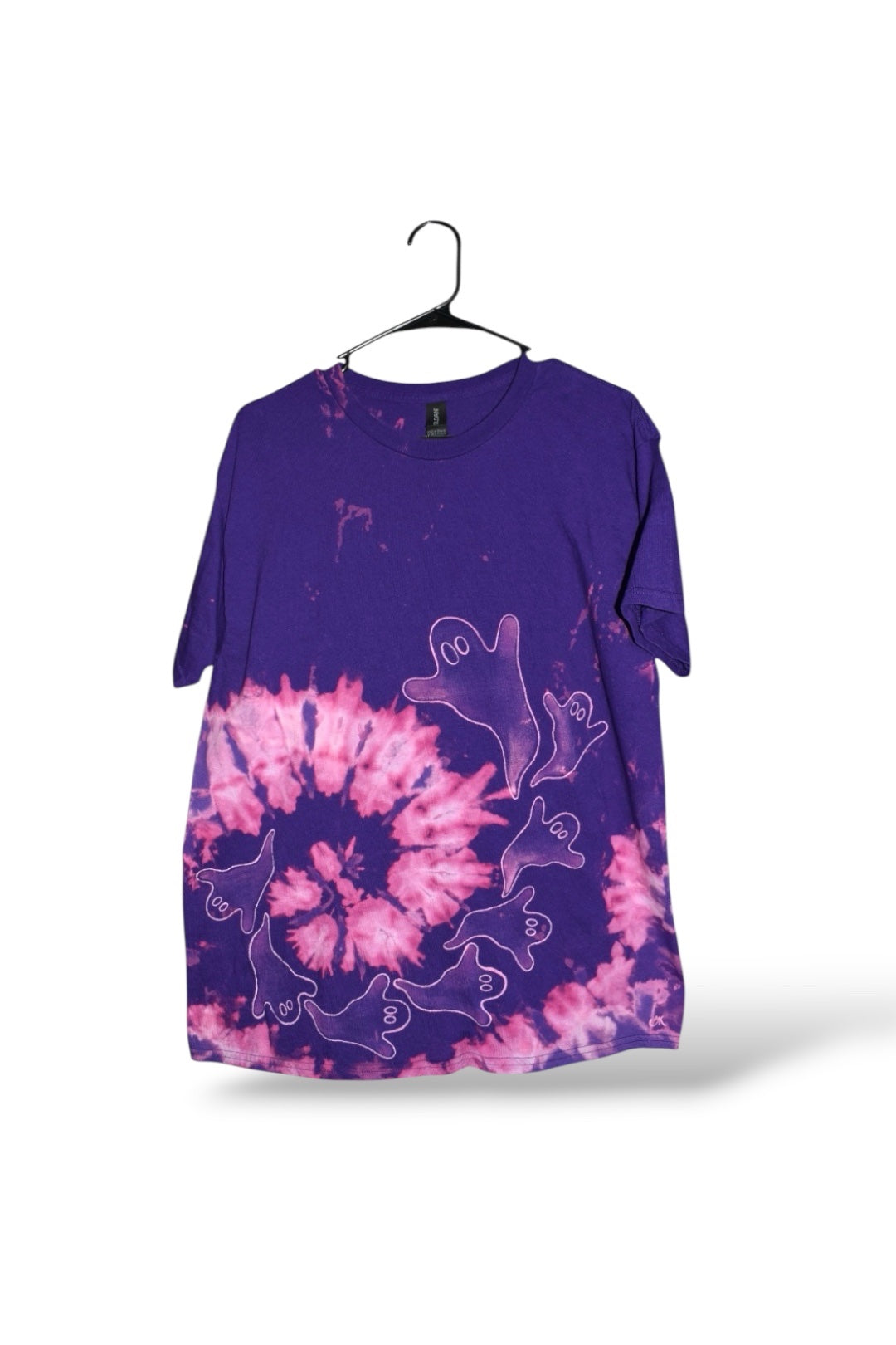 Specter design bleach-dyed onto a large unisex upcycled t-shirt by Relax And Dream