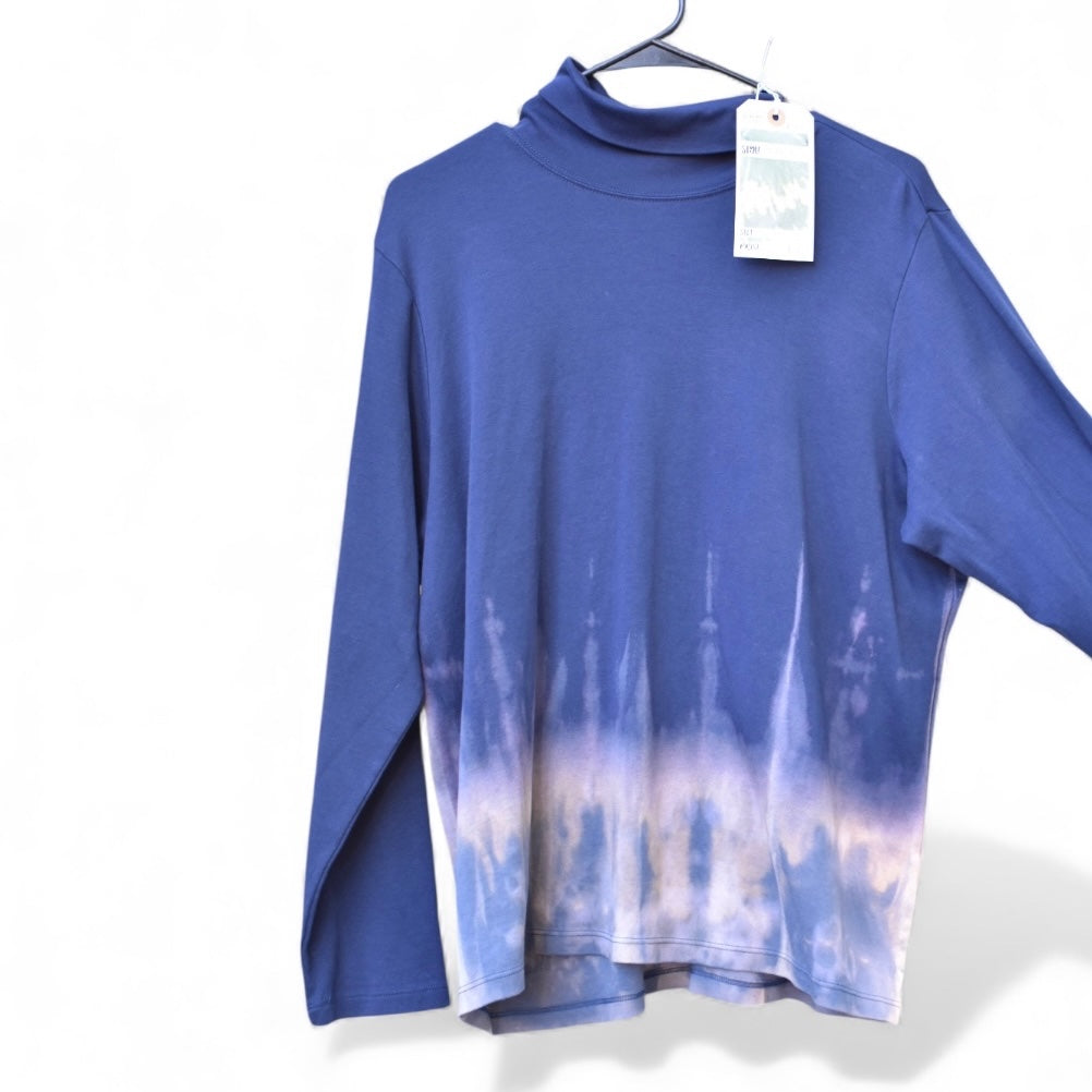 Size 1X women's cut long sleeve top with a bleach-dyed pattern by Relax And Dream
