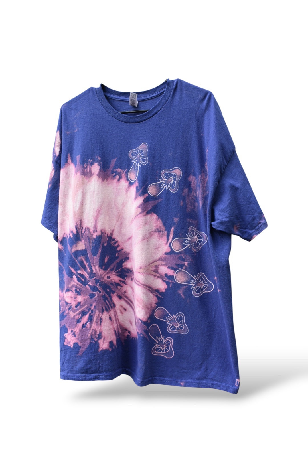 Mushroom Magic design on a size 2X unisex bleach-dyed t-shirt by Relax And Dream
