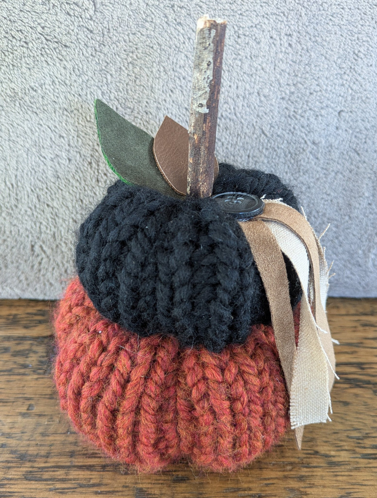 Final view of the hand-knit pumpkins made by Jaimee Crash Art