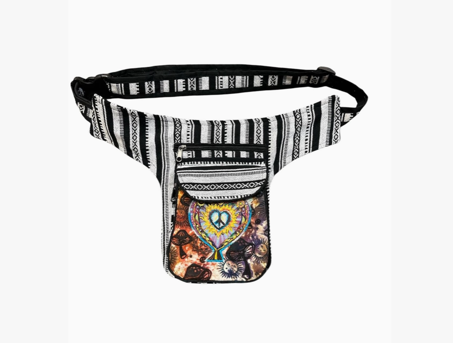 Cotton Mushroom Peace/Heart Fanny Bag