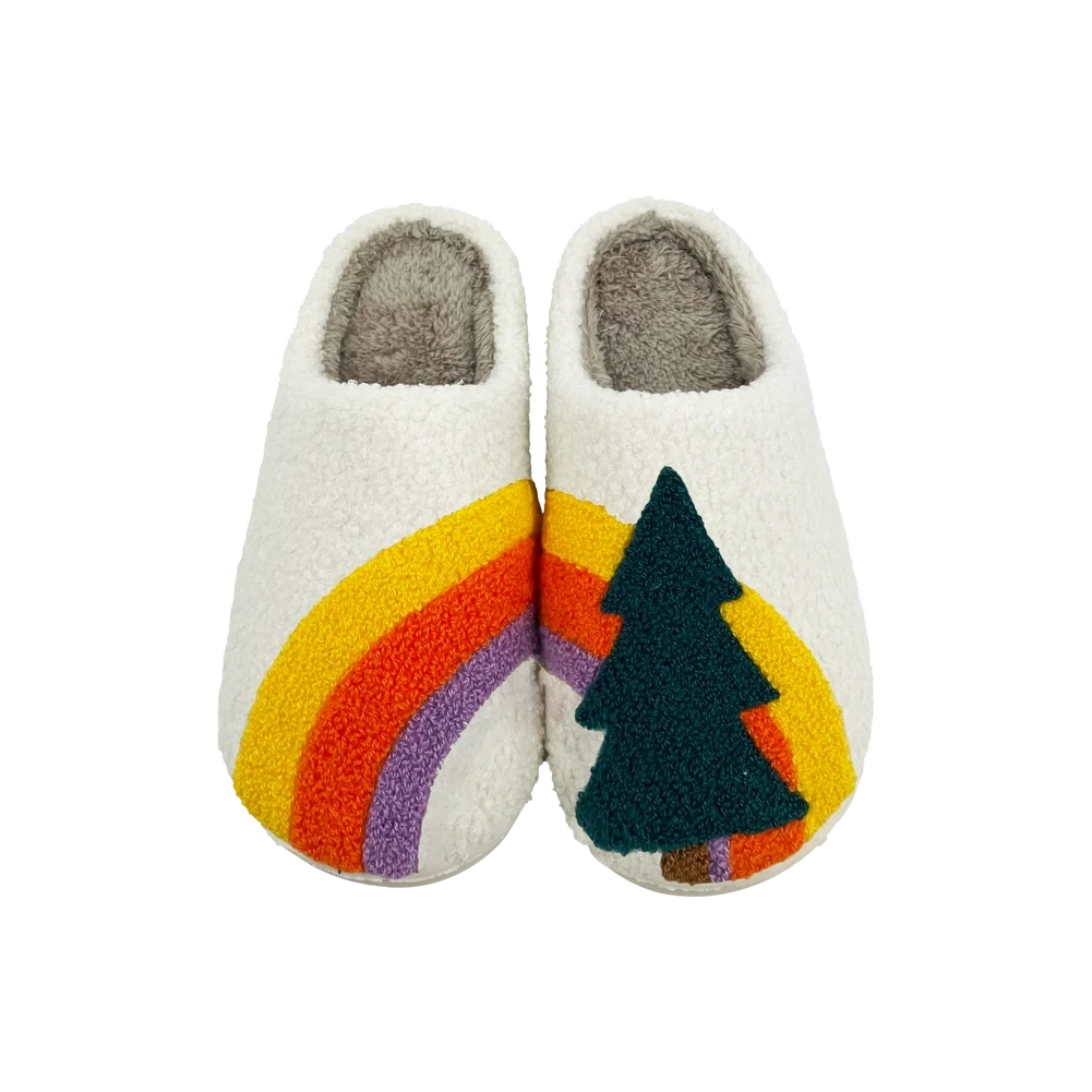 Retro Rainbow Pine Tree Slippers