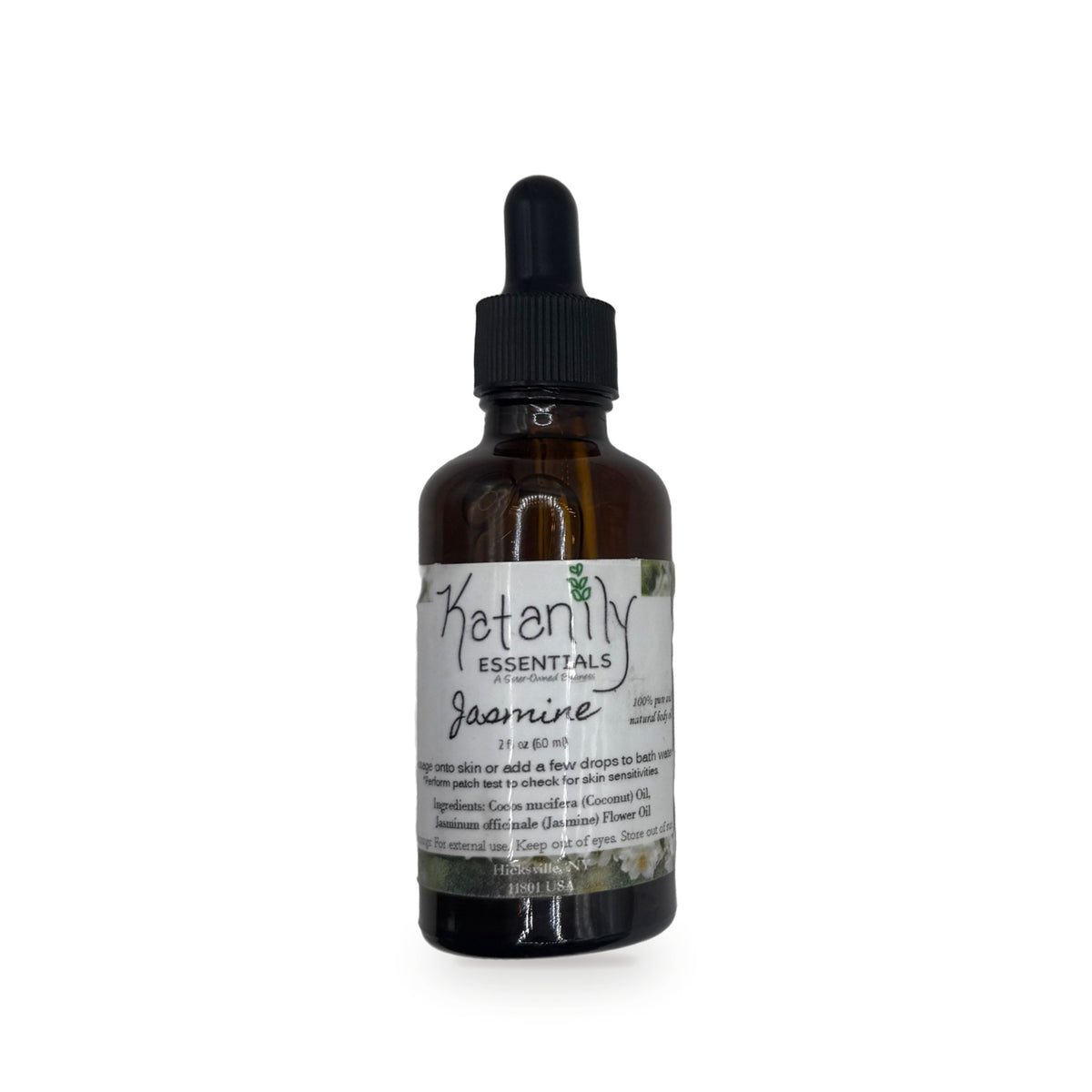 Jasmine Body Oil 2 oz amber glass dropper bottle by Katanily Essentials