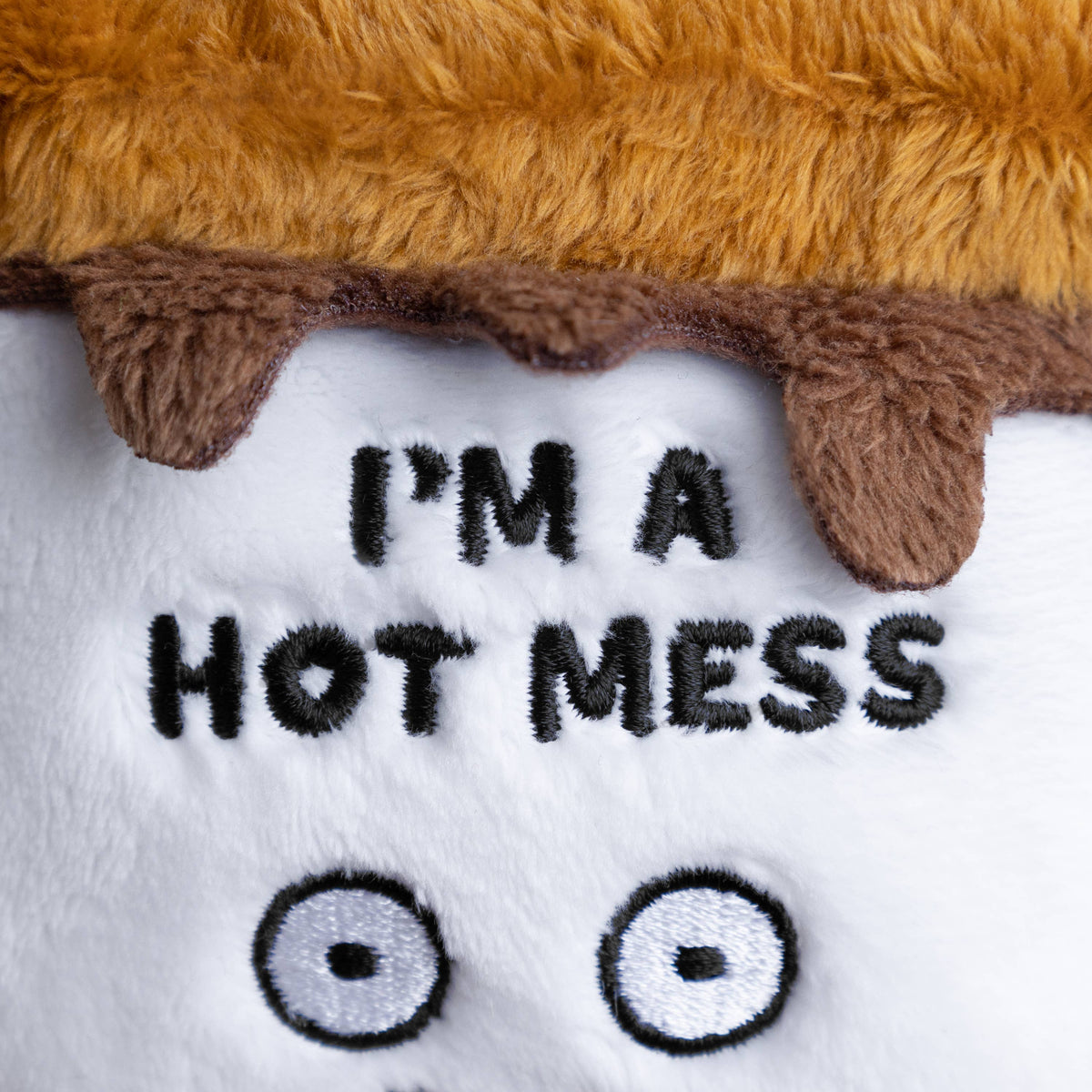 S'more plush with graham crackers and marshmallow and embroidered text I'm A Hot Mess by Punchkins, view 3
