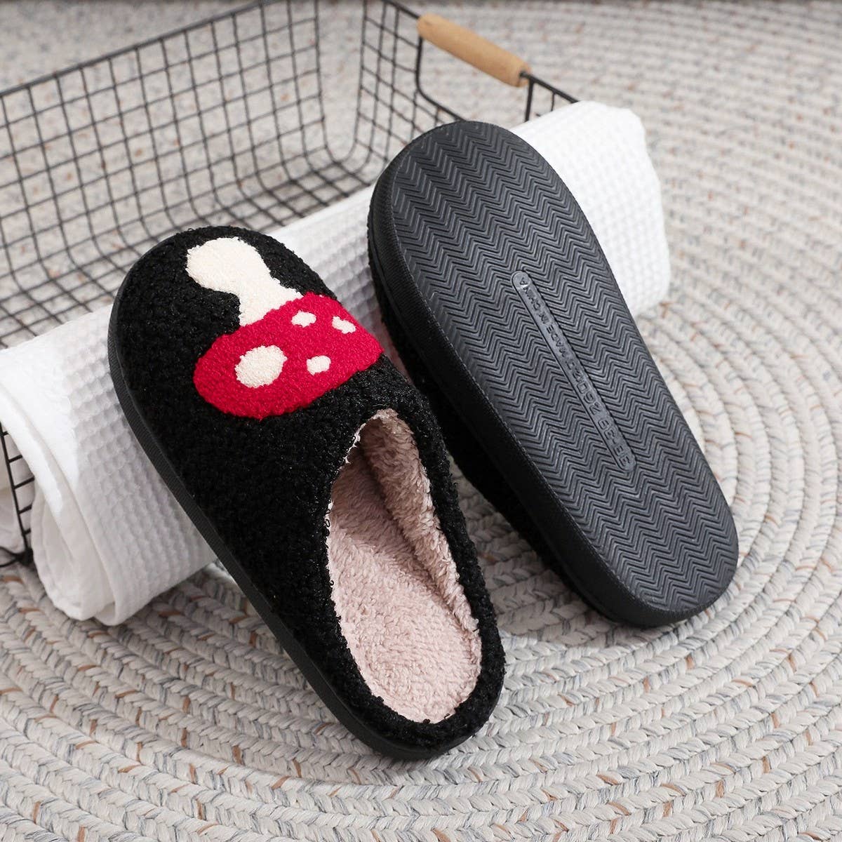 CHRISTMAS COTTON SLIPPERS HOME WOOL SLIPPERS_CWMM3055: Black / (10) 1