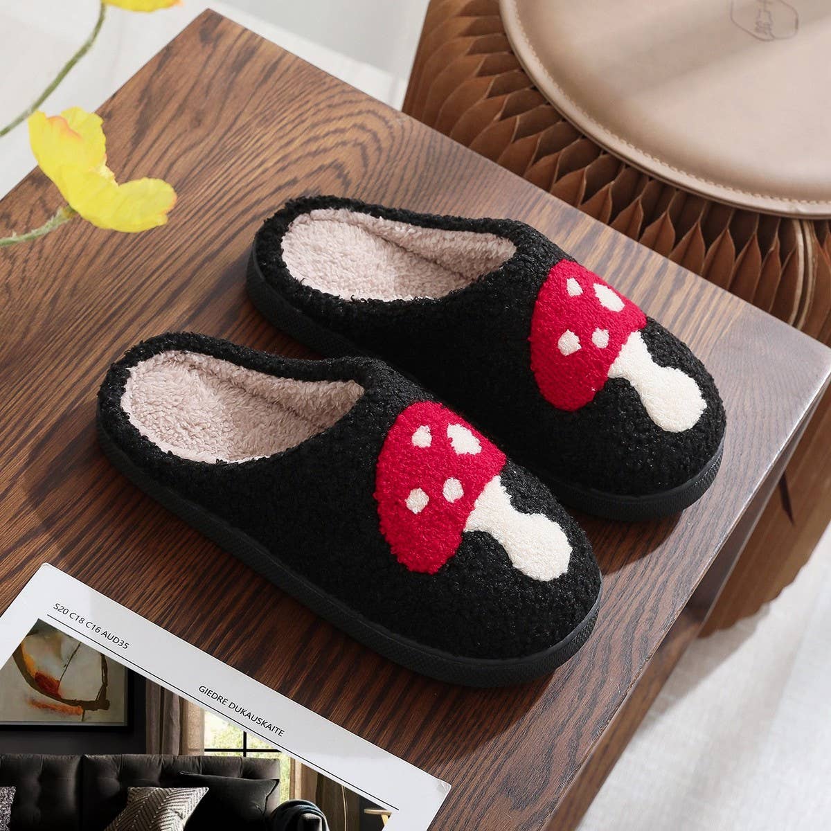 CHRISTMAS COTTON SLIPPERS HOME WOOL SLIPPERS_CWMM3055: Black / (8) 1