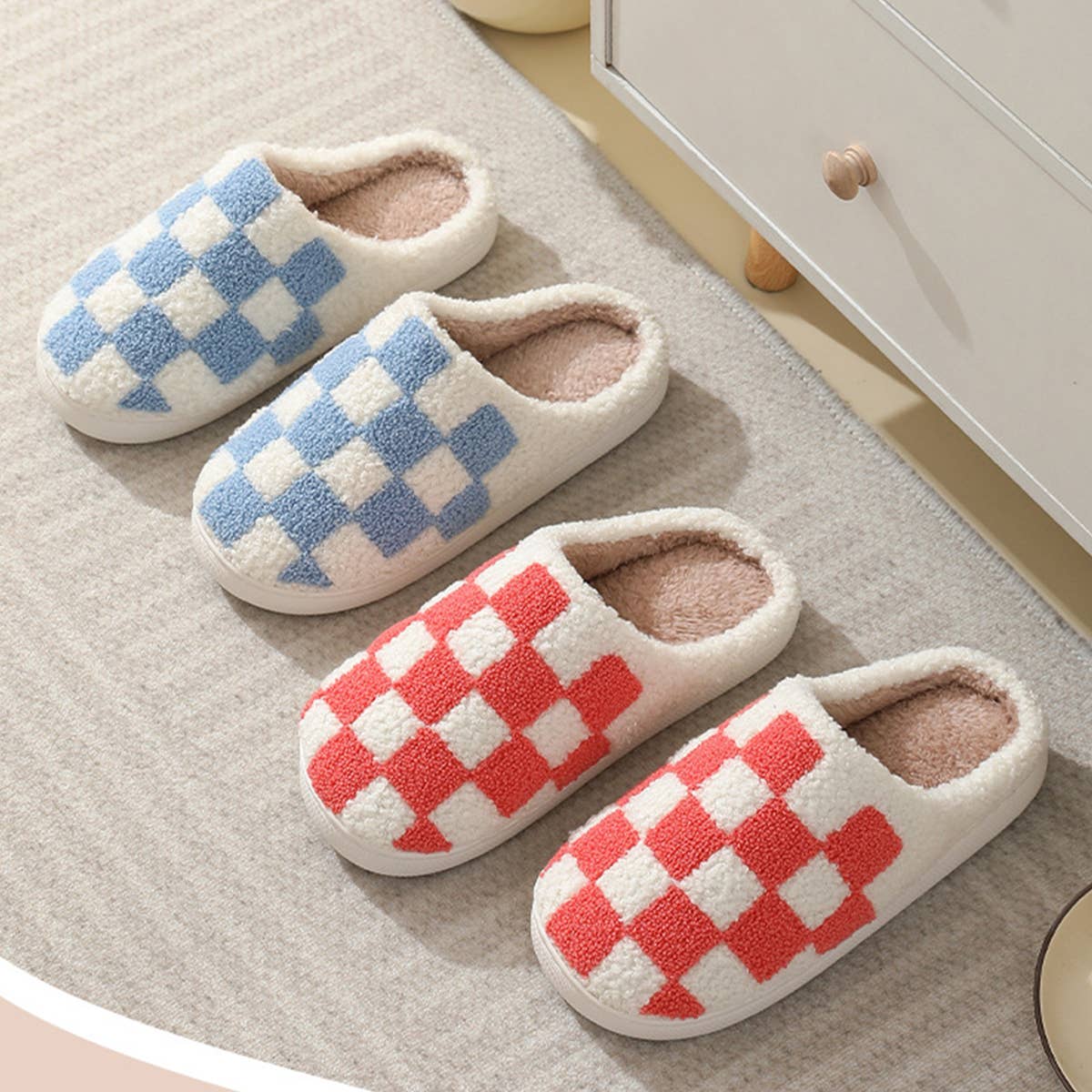SIMPLE CHECKERED WARM COTTON SLIPPERS_CWSHS0250: Black / (8) 1