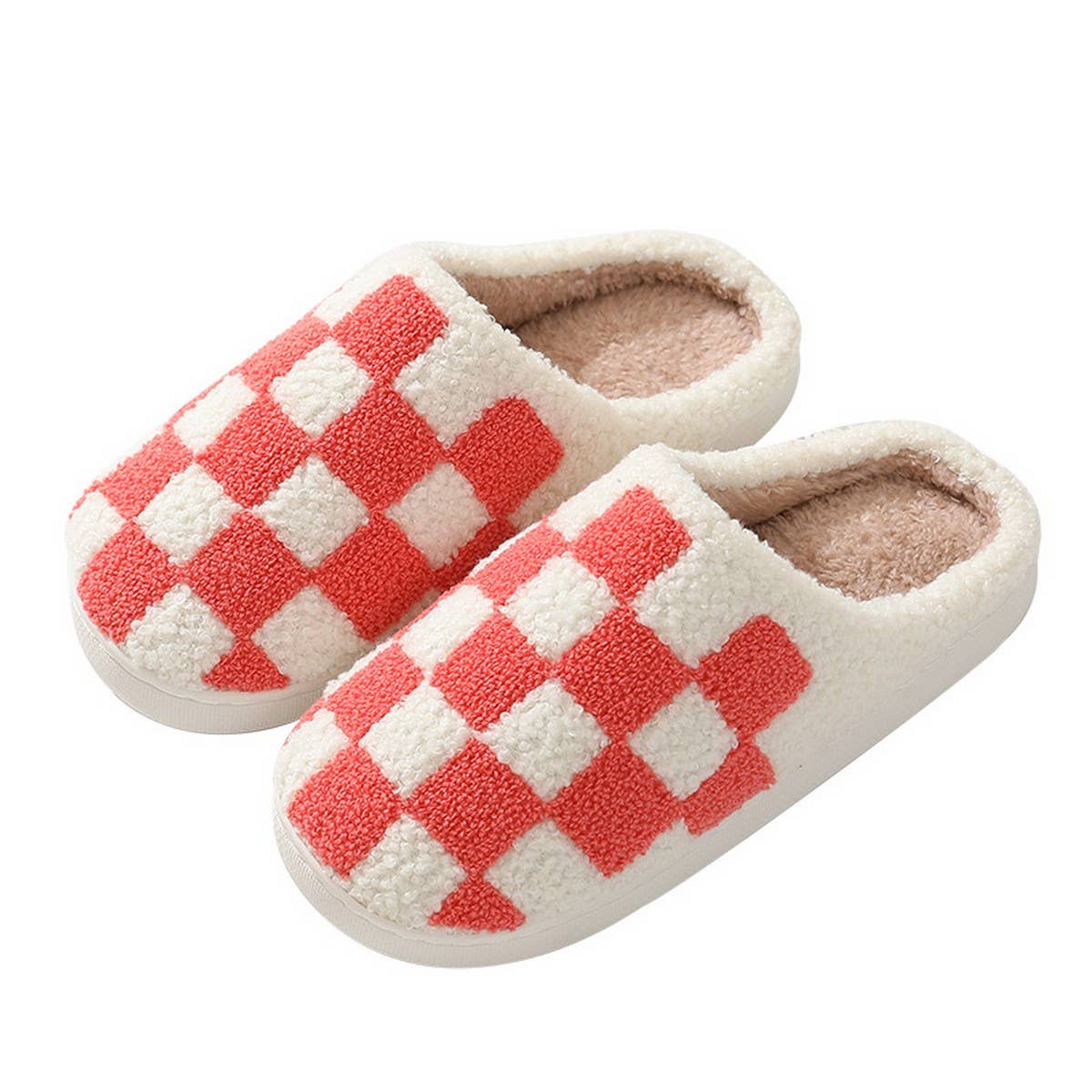 SIMPLE CHECKERED WARM COTTON SLIPPERS_CWSHS0250: Black / (8) 1