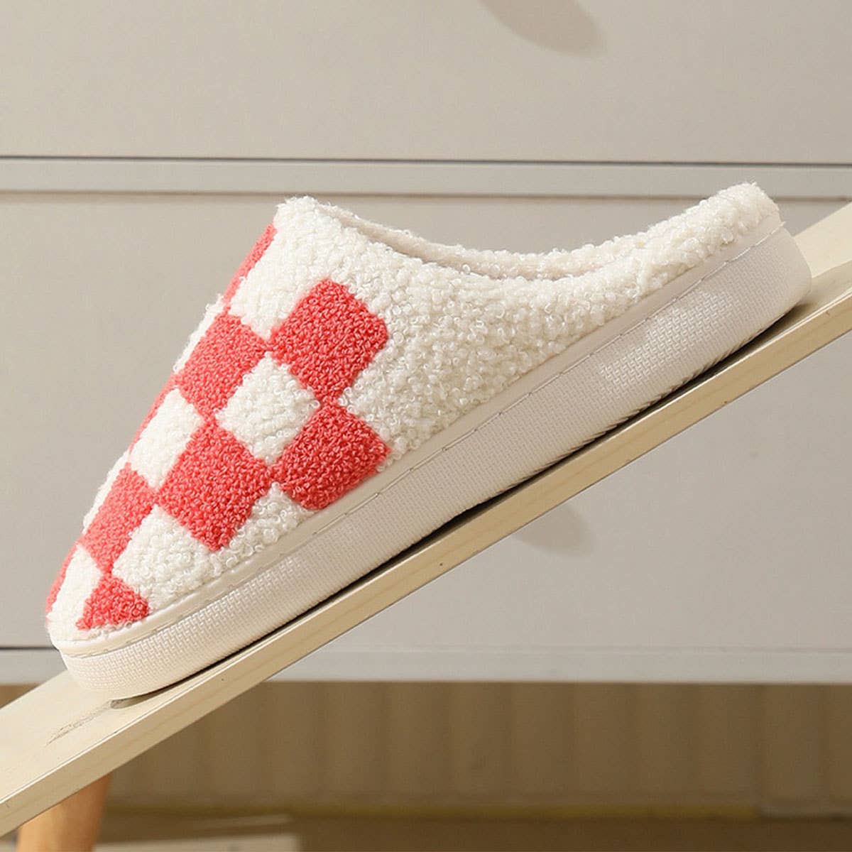 SIMPLE CHECKERED WARM COTTON SLIPPERS_CWSHS0250: Black / (8) 1