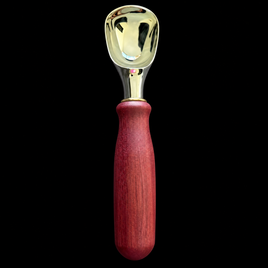 Large purpleheart ice cream scoop, 9 inches end to end, hand turned by Sawdust Heaven