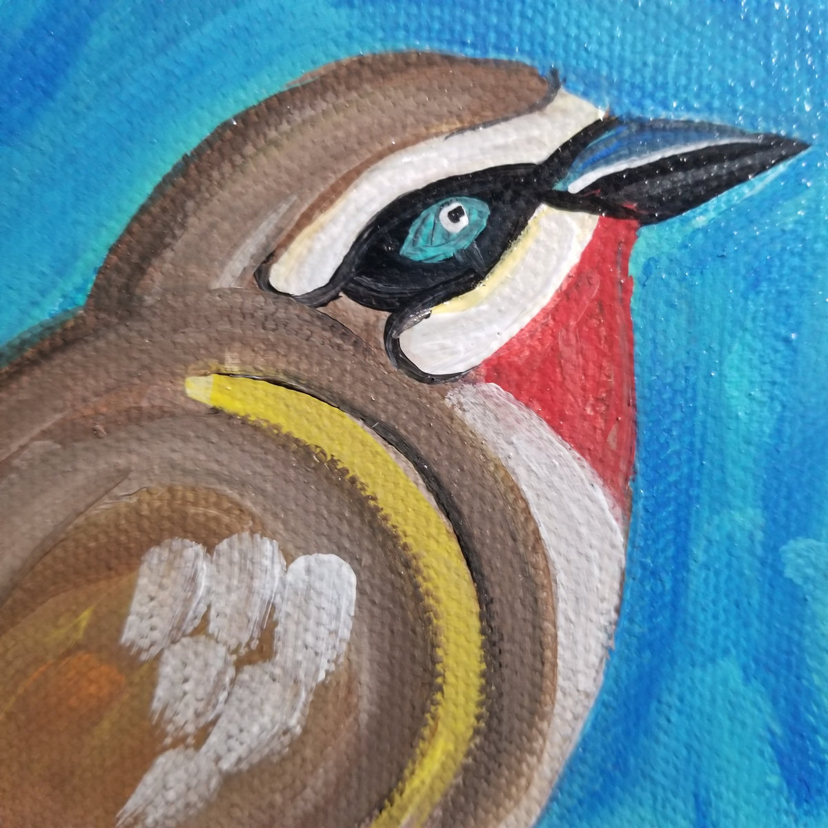 Third view of the small ruby throated brown bird original by Michele The Painter