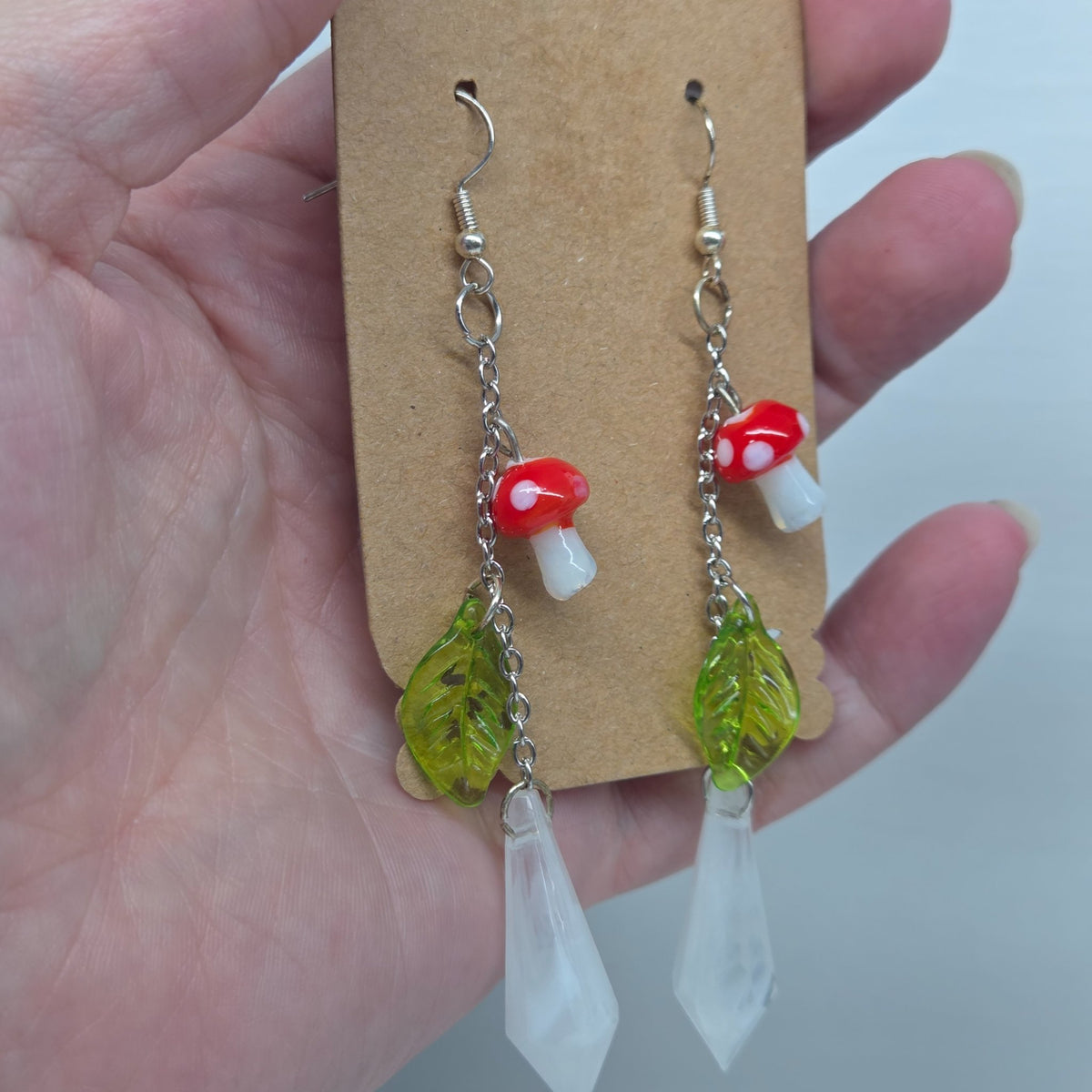Red Woodland Wonder earrings inspired by the forest, handcrafted by The Velvet Viper