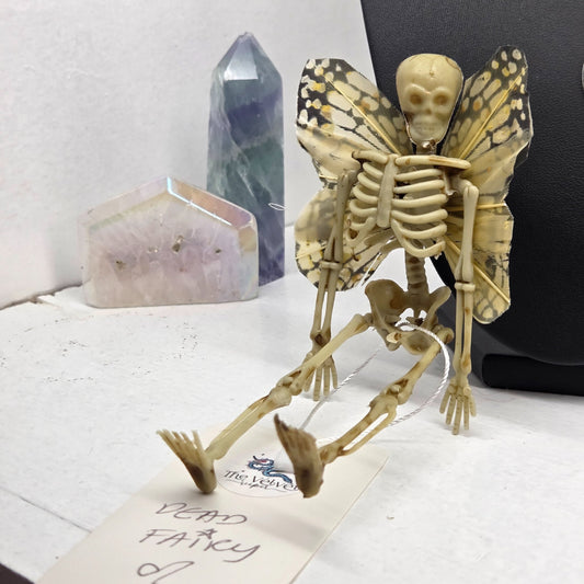 Dead Fairy oddity in yellow, a quirky one-of-a-kind art piece by The Velvet Viper