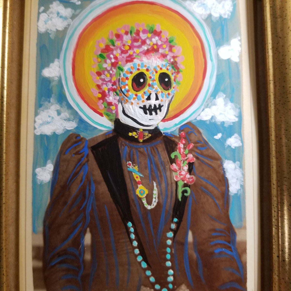 Second view of the framed La Catrina acrylic postcard artwork by Michele The Painter