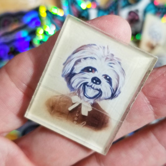Vintage style Shihtzu dog lapel pin from original art by Michele The Painter