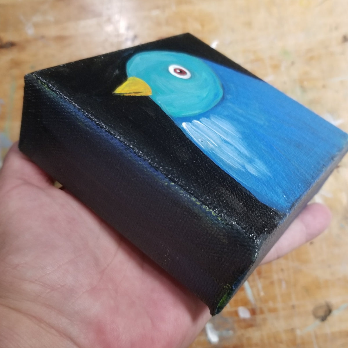 Second view of the two tone blue bird little painting by Michele The Painter