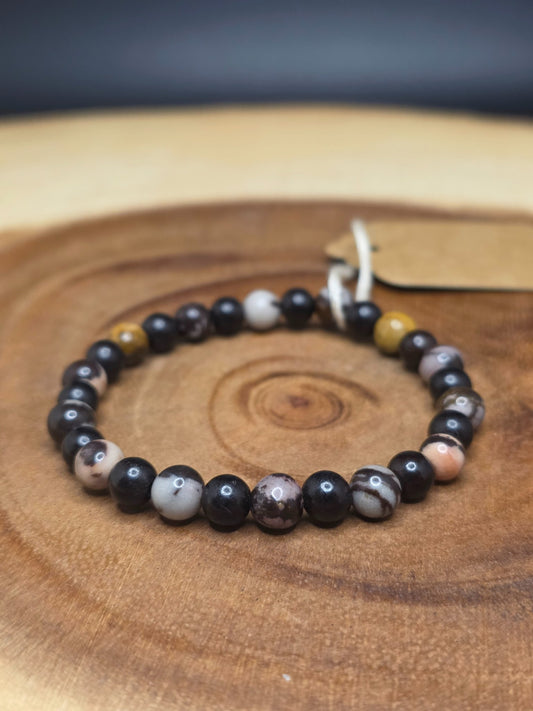 Jade and ebony wood bead stretch bracelet by Cameron Senft Designs, medium-small size