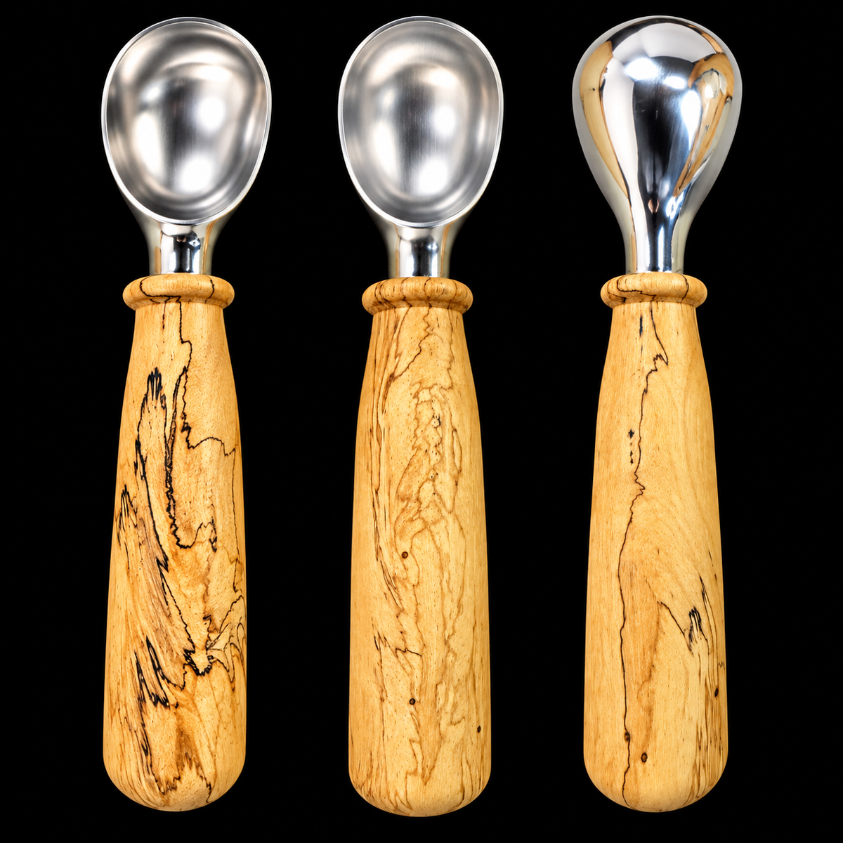 Second view of this hand-turned tamarind wood ice cream scoop