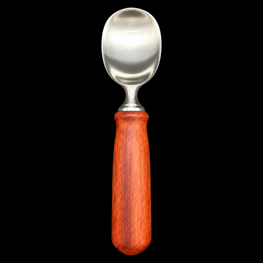 Large bloodwood paddle ice cream scoop in vivid red heartwood, 9 inches long, by Sawdust Heaven
