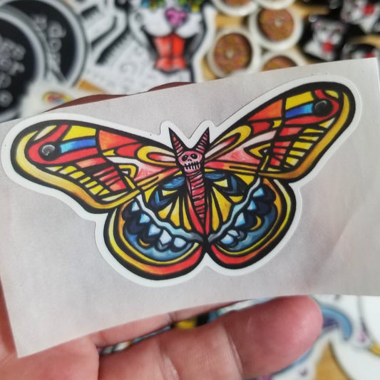 Clarice moth vinyl sticker with skull detailing on the wings by Michele The Painter