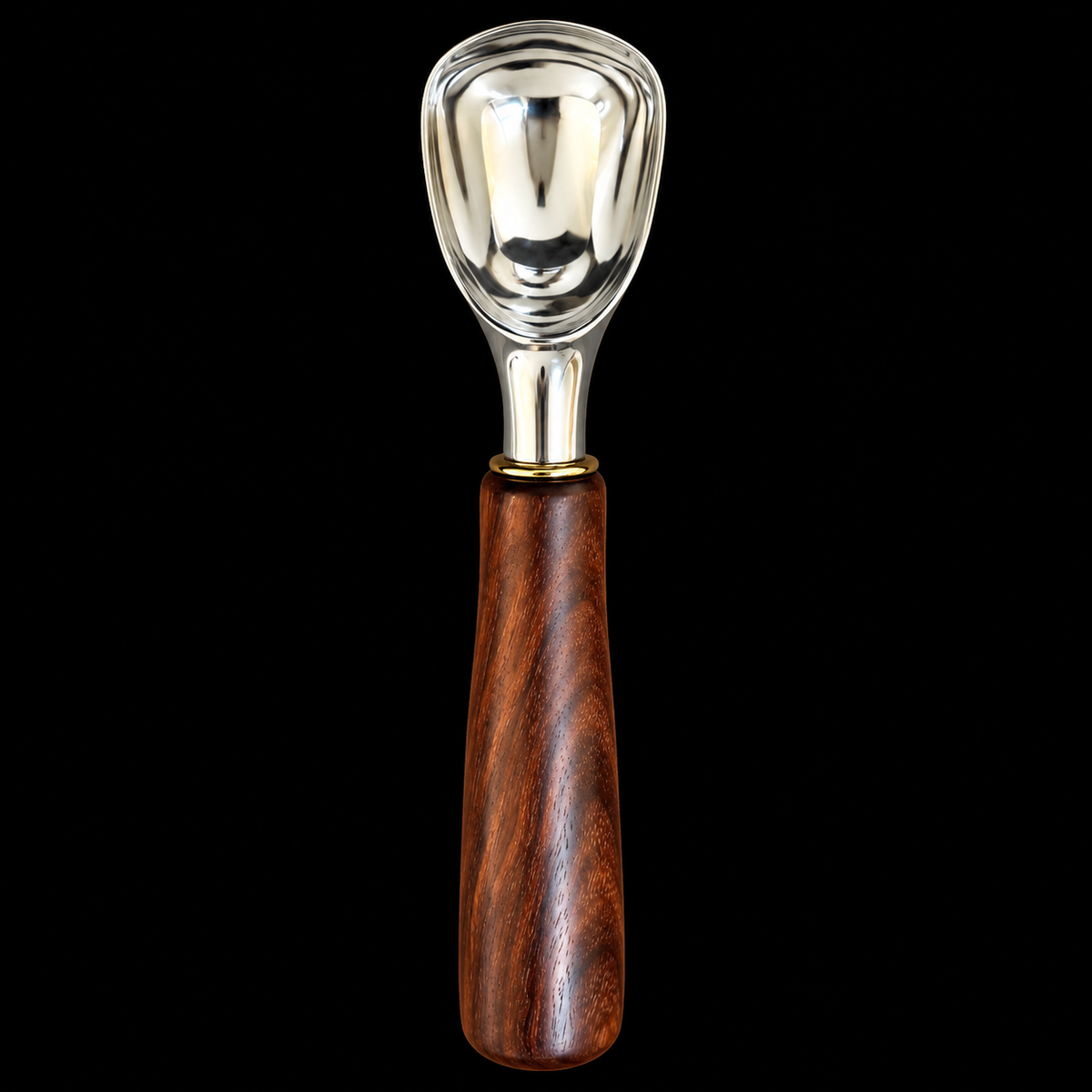 Large granadillo ice cream scoop in dense tropical hardwood, hand turned by Brian of Sawdust Heaven