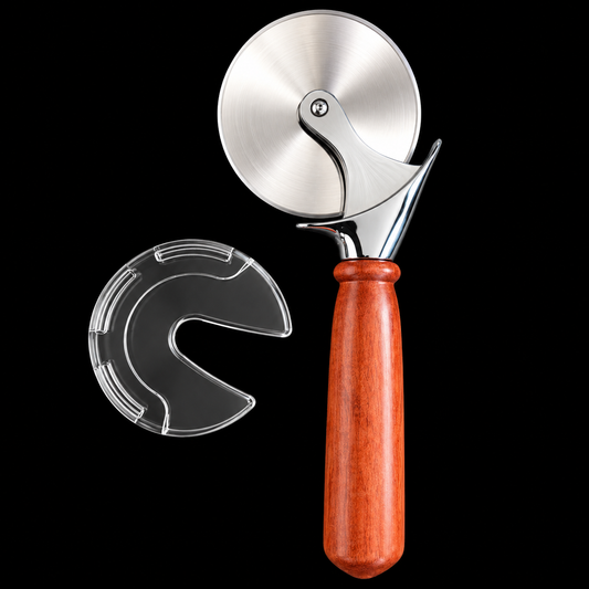 Bloodwood handled pizza cutter in vibrant crimson red with a 4 inch blade by Sawdust Heaven