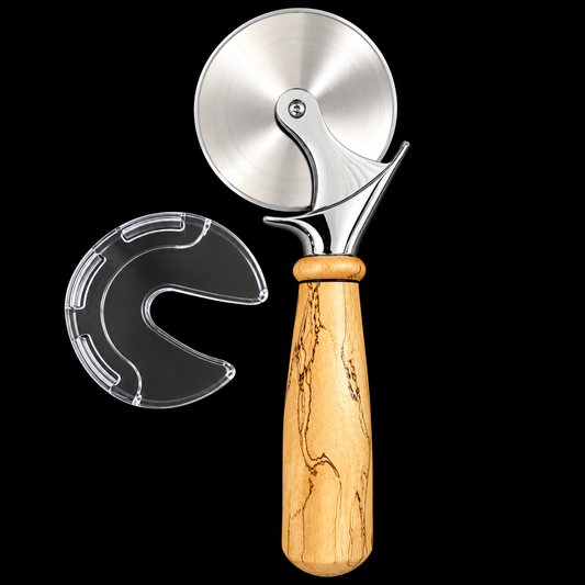 Pizza cutter with a spalted tamarind handle and durable 4 inch blade by Sawdust Heaven