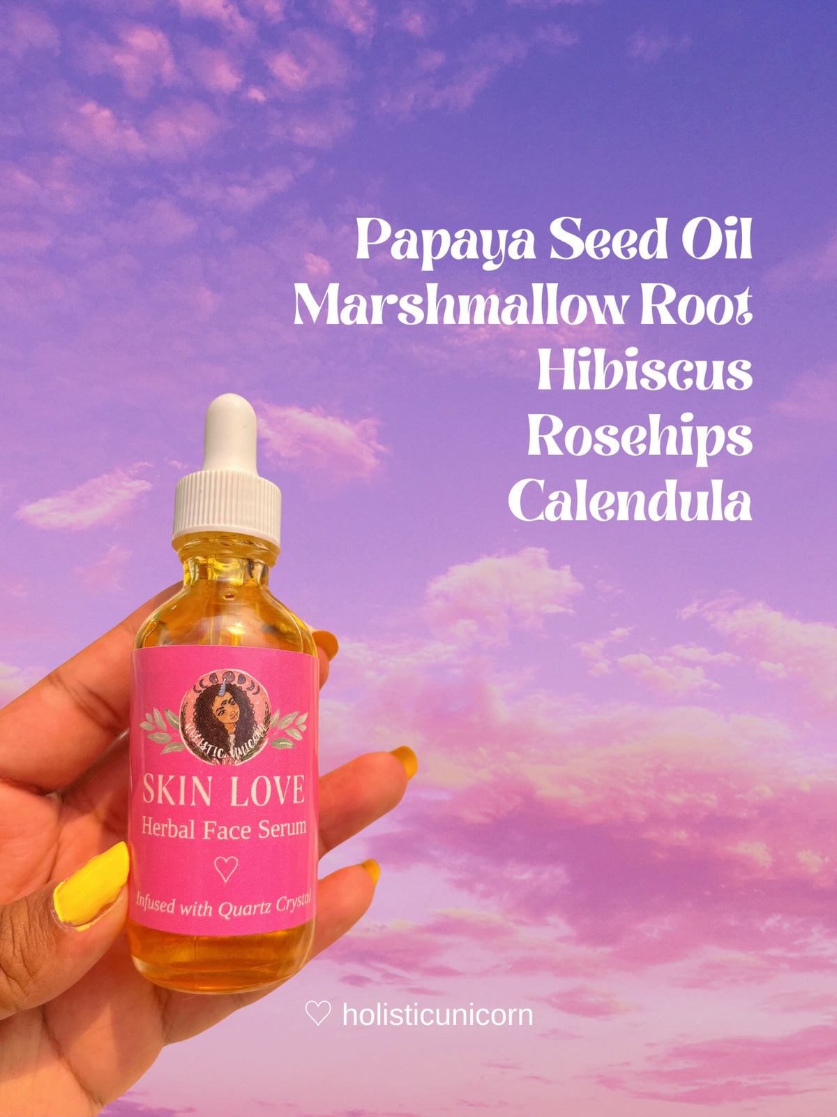 Skin Love herbal face serum, a herb-infused facial oil for cleansing and moisturizing by Holistic Unicorn