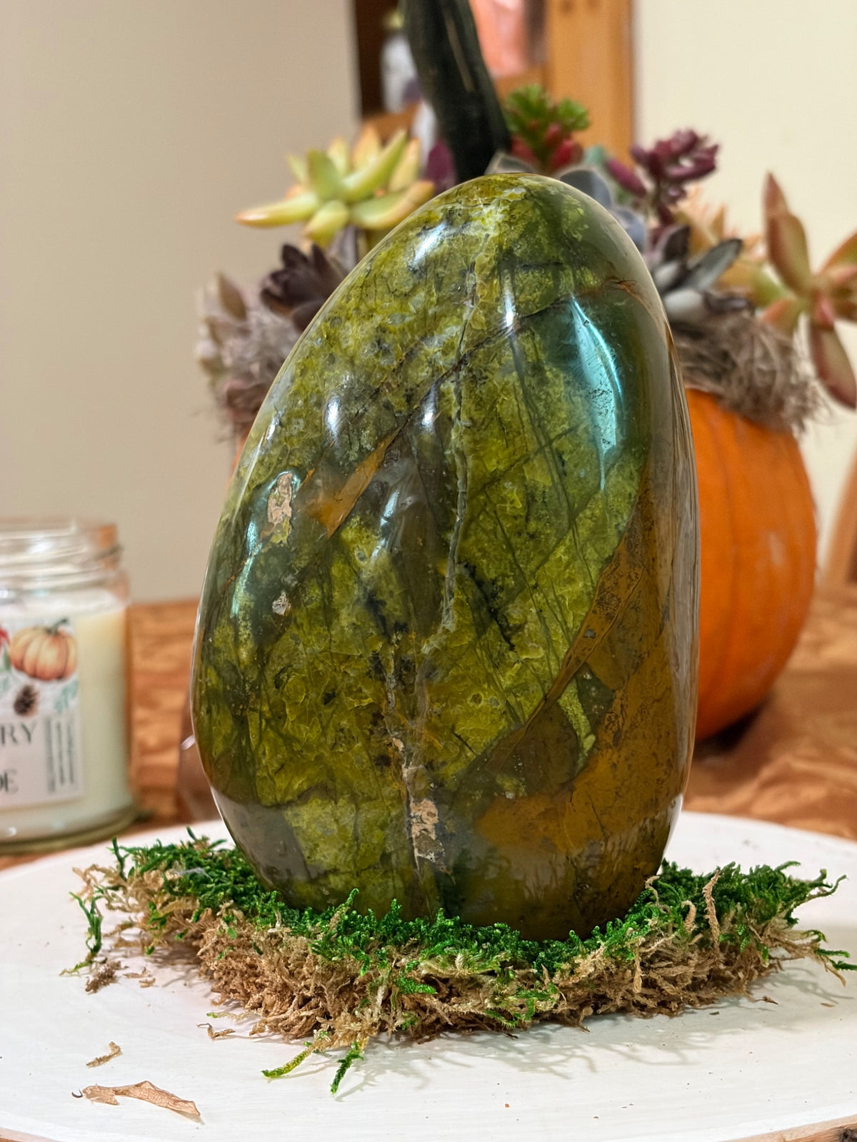 Two-pound green opal specimen from Madagascar, a heart chakra stone offered by Holistic Unicorn