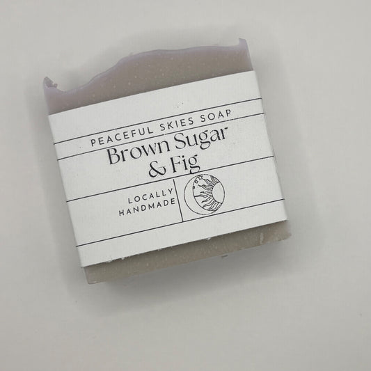 Hand-cut brown sugar and fig soap bar made in small batches by Peaceful Skies