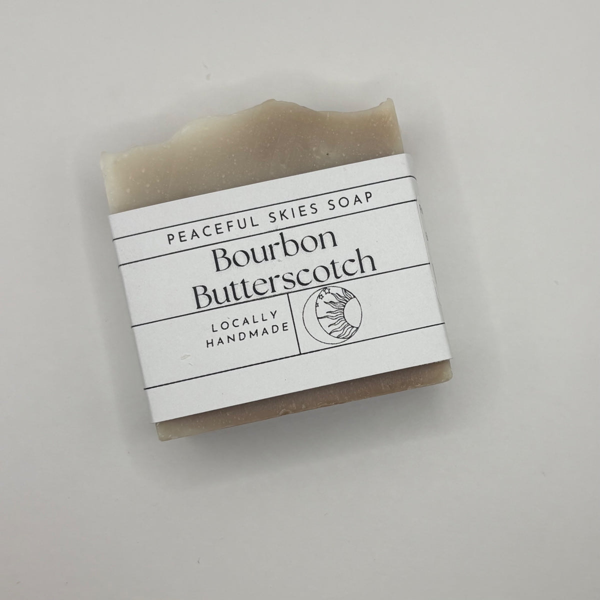 Bar of bourbon butterscotch soap, handmade in small batches by Peaceful Skies