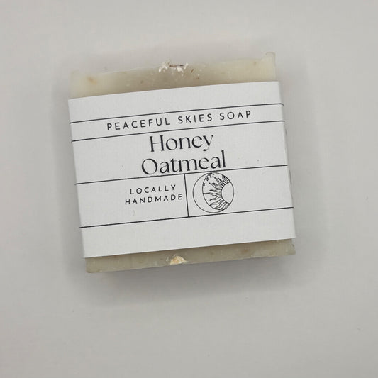 Four ounce honey oatmeal soap bar made with real oats by Peaceful Skies