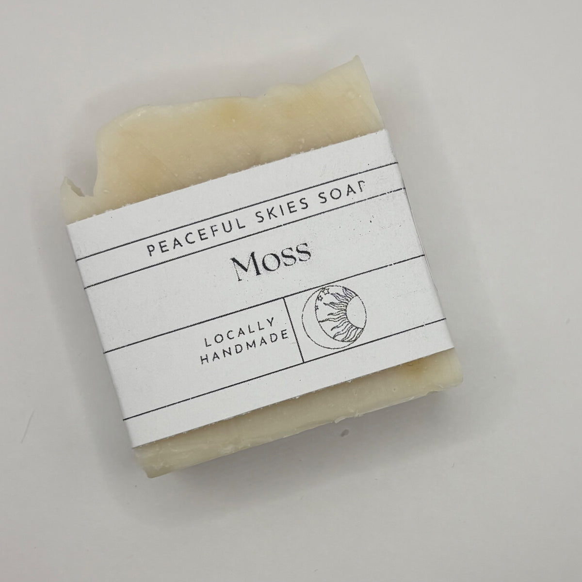 Moss soap bar with a fresh earthy scent and gentle scrub, handmade by Peaceful Skies