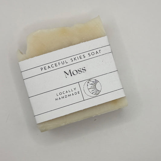 Moss soap bar with a fresh earthy scent and gentle scrub, handmade by Peaceful Skies