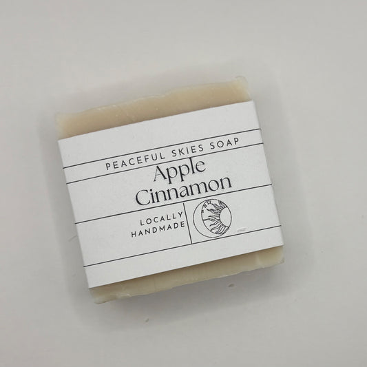 Palm-sized apple cinnamon soap bar handcrafted in Pennsylvania by Peaceful Skies
