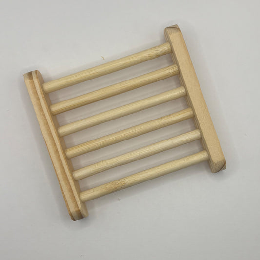 Slotted natural wood soap saver tray sized for Peaceful Skies soap bars