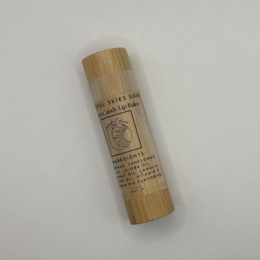 Cotton candy scented beeswax lip balm in a bamboo container by Peaceful Skies
