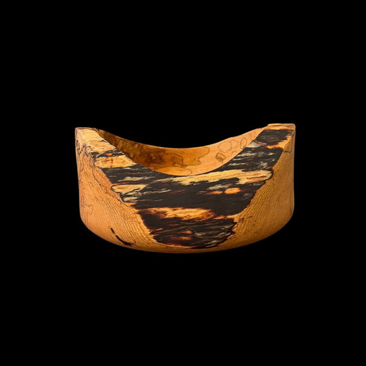 Ash bowl with spalted lines and swirling burl grain in honey tones by Sawdust Heaven
