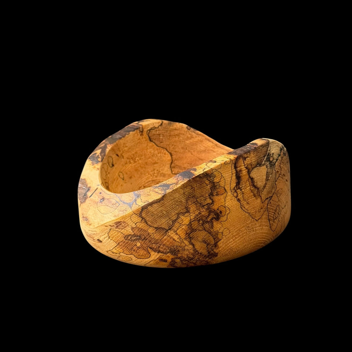 Third view of the hand-turned spalted ash bowl by Sawdust Heaven, no dyes used
