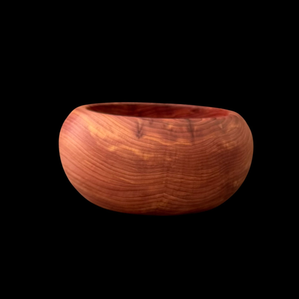 Second view of the eastern red cedar bowl showing its intricate grain
