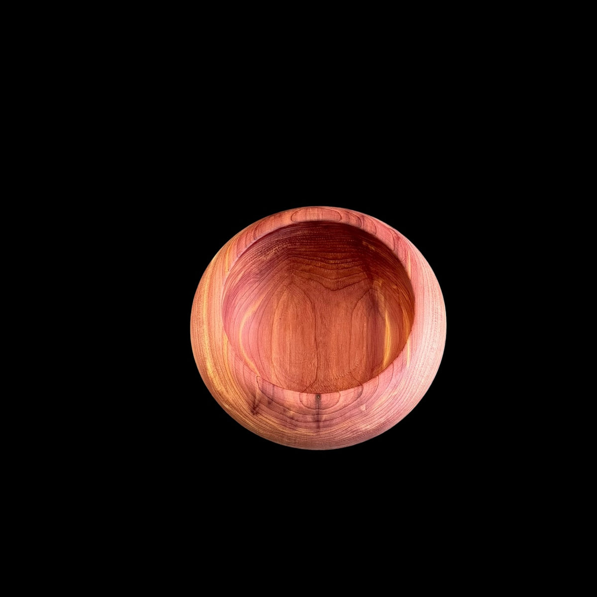 Final view of the rustic eastern red cedar bowl hand turned by Sawdust Heaven