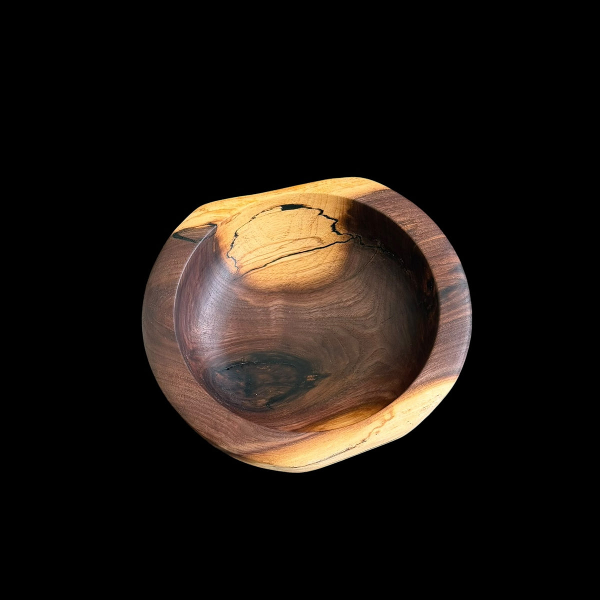 Third view of the 8 inch black walnut bowl hand turned by Sawdust Heaven
