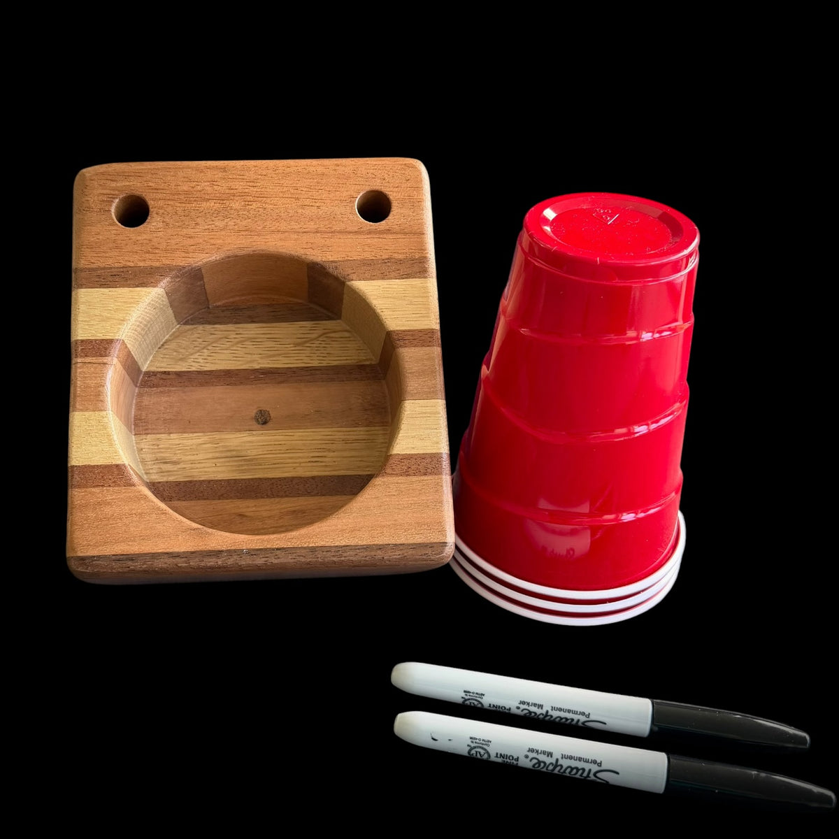 Third view of the 18 ounce cup holder keeping cups and markers together